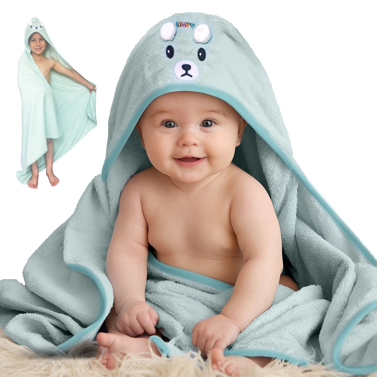 Hooded Baby Bath Towel (Green ) + Jafra Tender Moments Baby Cologne | Newborn Essentials Baby Shower Gift Set for Boy or Girl