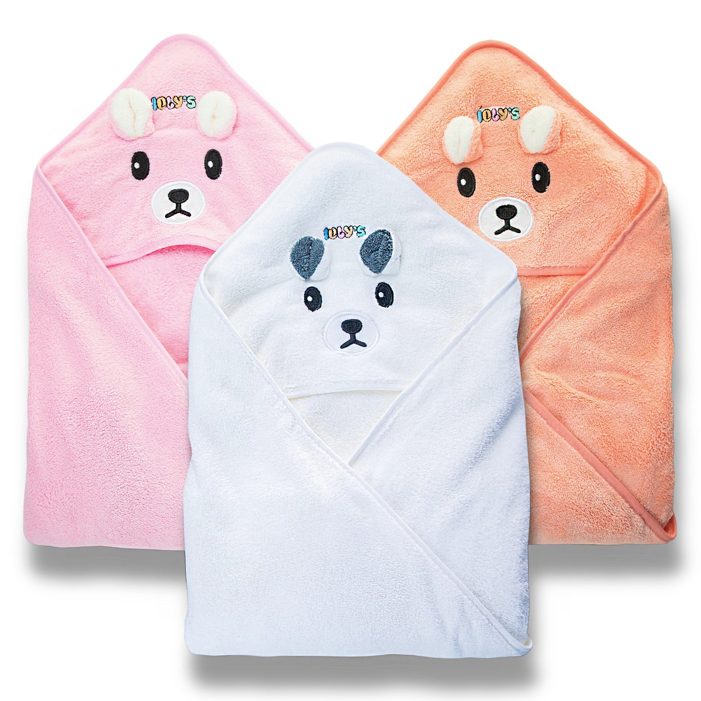 Ioly's Baby Hooded Towel ( White_Pink_Orange ) Pack 3