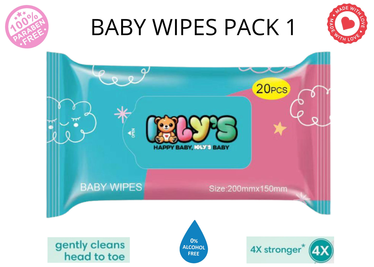 Ioly’s Baby Wipes – 20 ct | Alcohol-Free, Aloe & Water-Based Wipes for Sensitive Skin