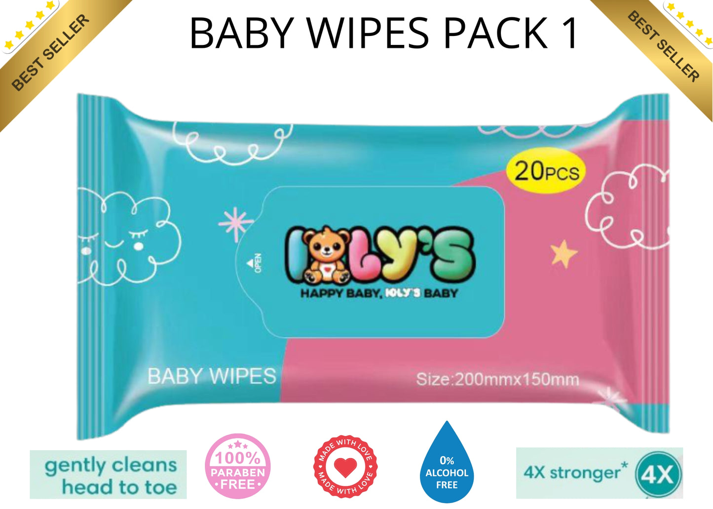 Ioly’s Baby Wipes – 20 ct | Alcohol-Free, Aloe & Water-Based Wipes for Sensitive Skin