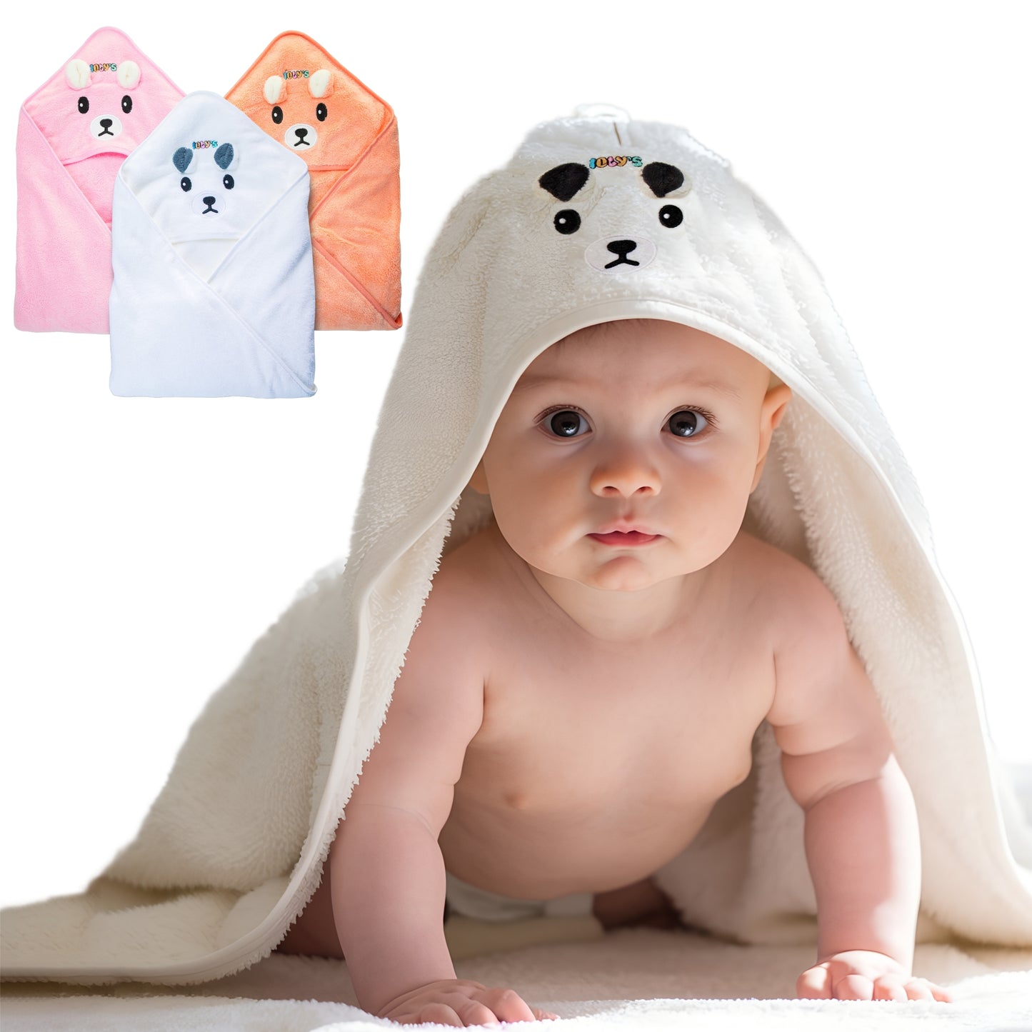 Ioly's Baby Hooded Towel ( White_Pink_Orange ) Pack 3