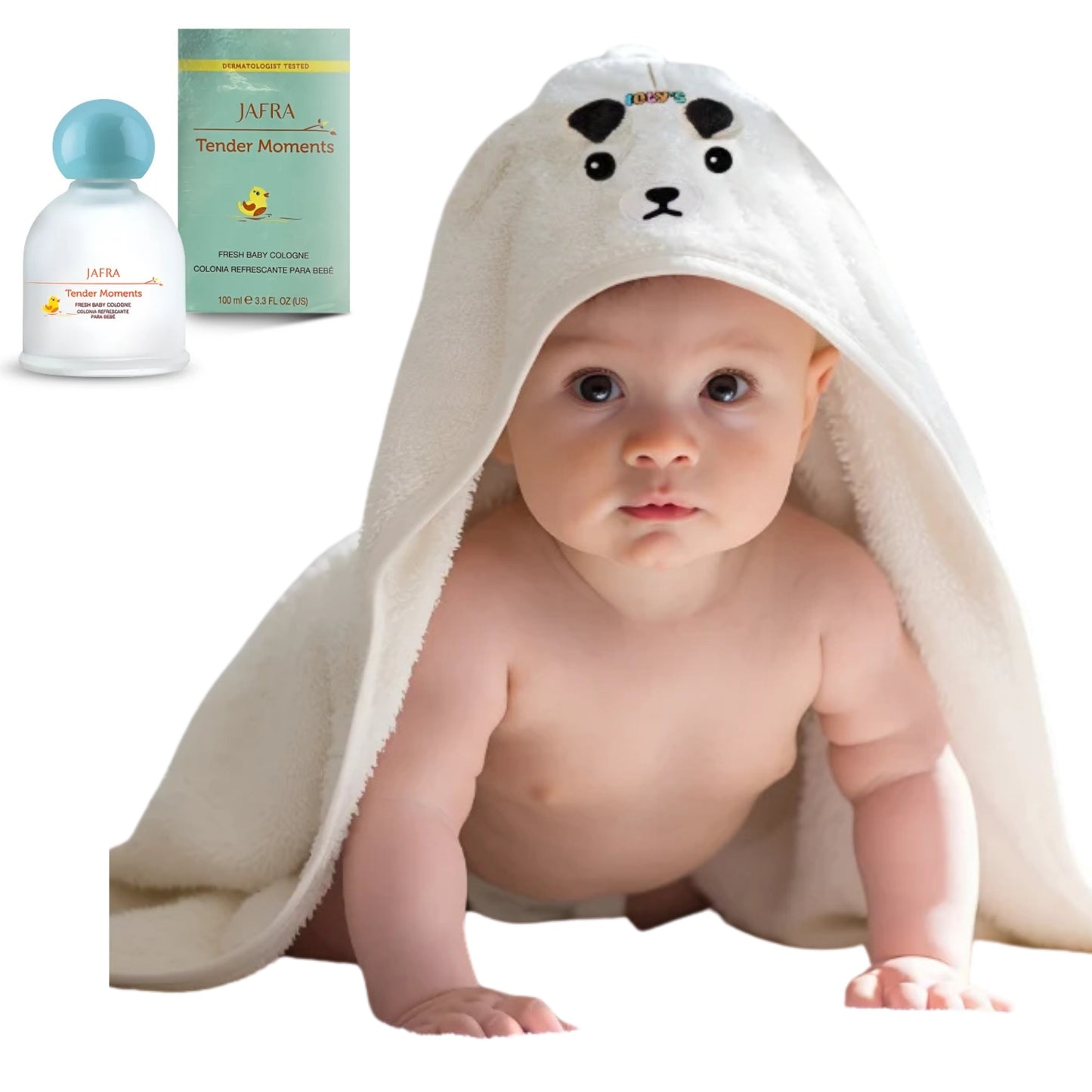 Ioly's Set Hooded Baby Towel with Jafra baby perfume Colonia para bebe Alcohol FREE