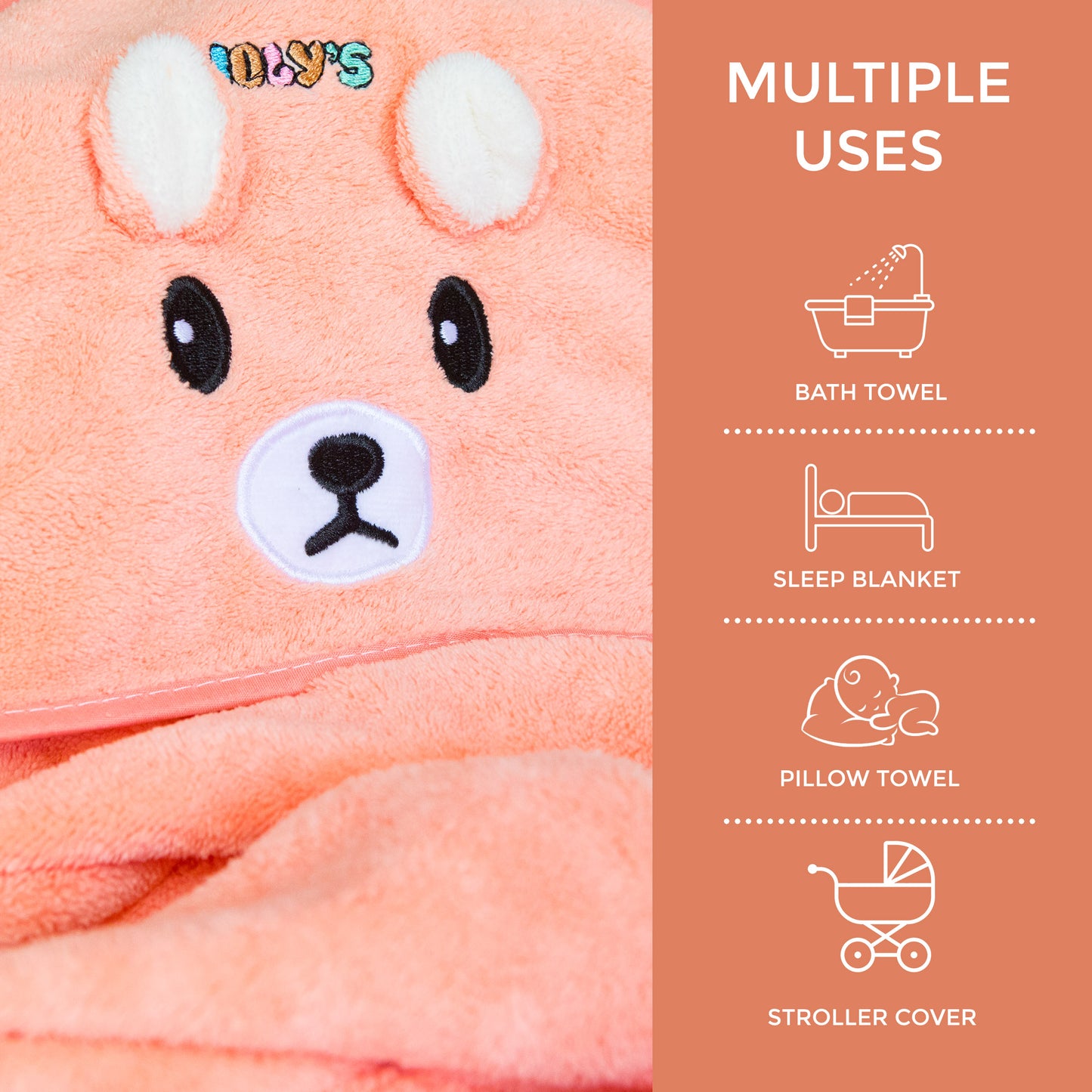 Ioly's Baby Hooded Towel ( White_Pink_Orange ) Pack 3