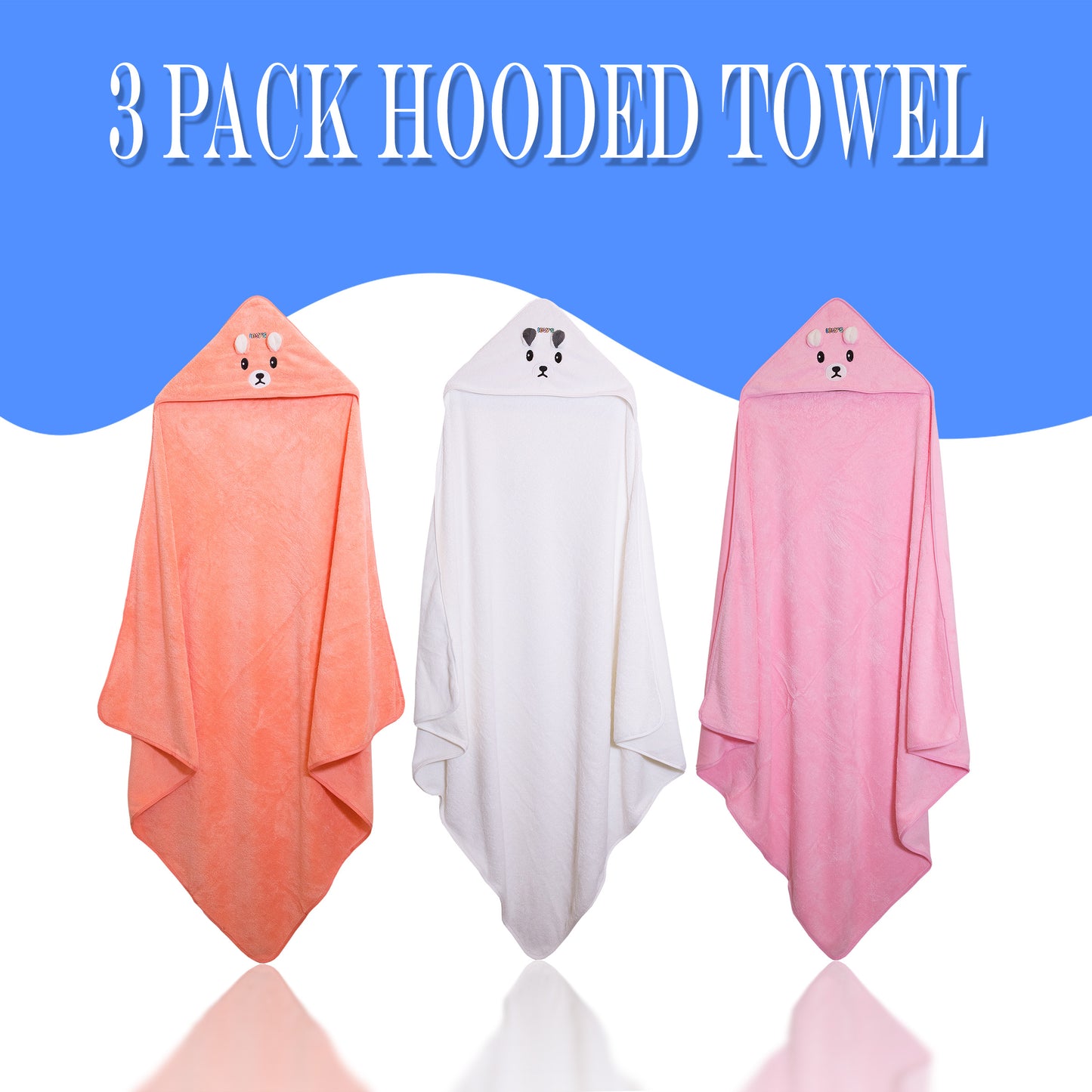 Ioly's Baby Hooded Towel ( White_Pink_Orange ) Pack 3