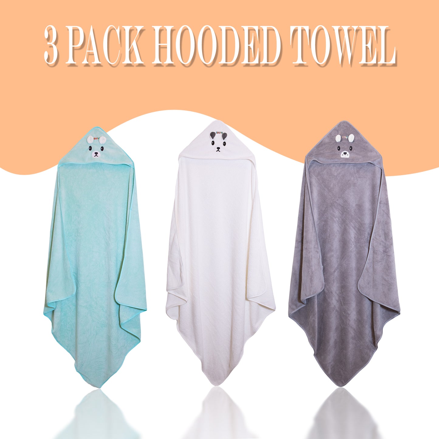 Ioly's Baby Hooded Towel ( White_Green_Gray ) Pack 3