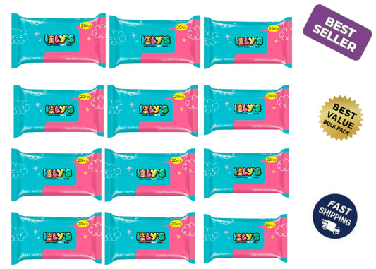 Ioly’s Baby Wipes – 12 Pack (240 ct) | Bulk Value Wipes with Aloe, Water & Glycerin for Sensitive Skin