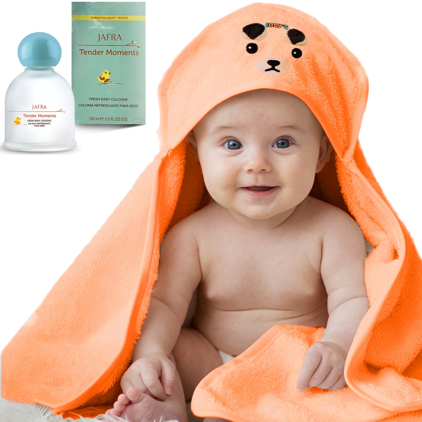 Ioly's Set Hooded Baby Towel with Jafra baby perfume Colonia para bebe Alcohol FREE